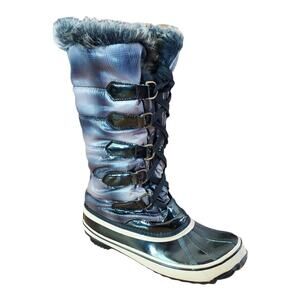 Sporto Wendy Rain Duck Mid Calf Black Faux Fur Lace Up Snow Boot Shoe Women 7